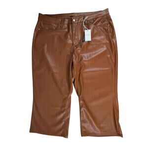 Judy Blue Faux Leather Pants Size 24W (44x24) Brown Wide Leg Cropped